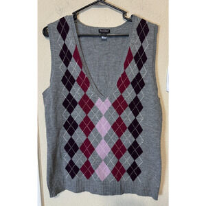 Steve & Barrys Womens Sweater Vest Large Argyle Gray Old School Academia